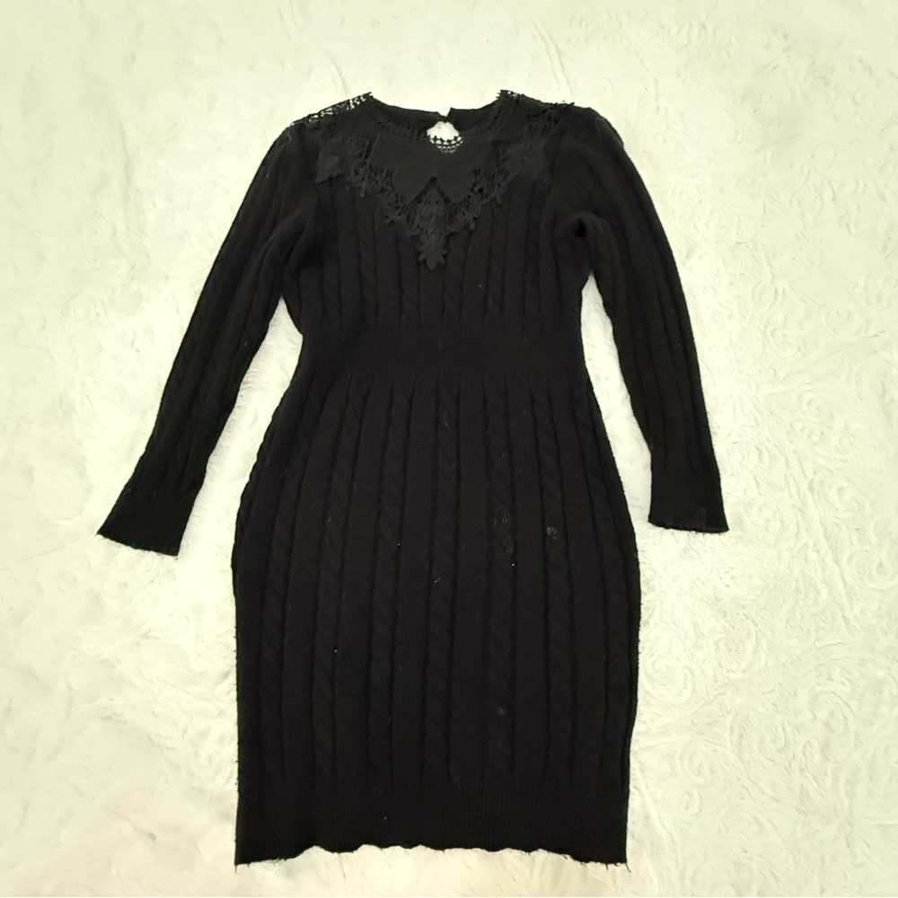 Elegant Black Lace Trim Dress